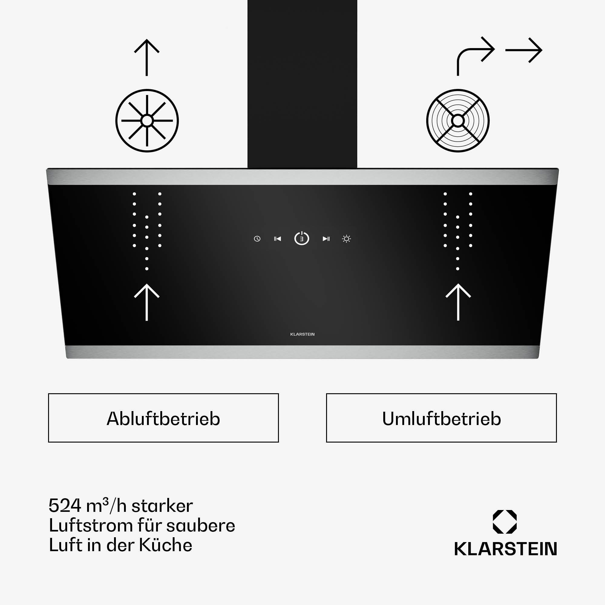 Klarstein Deckenhaube FlashLine FlashLine, Dunstabzugshaube Küche Abzughaube Abluft Umluft Edelstahl LED