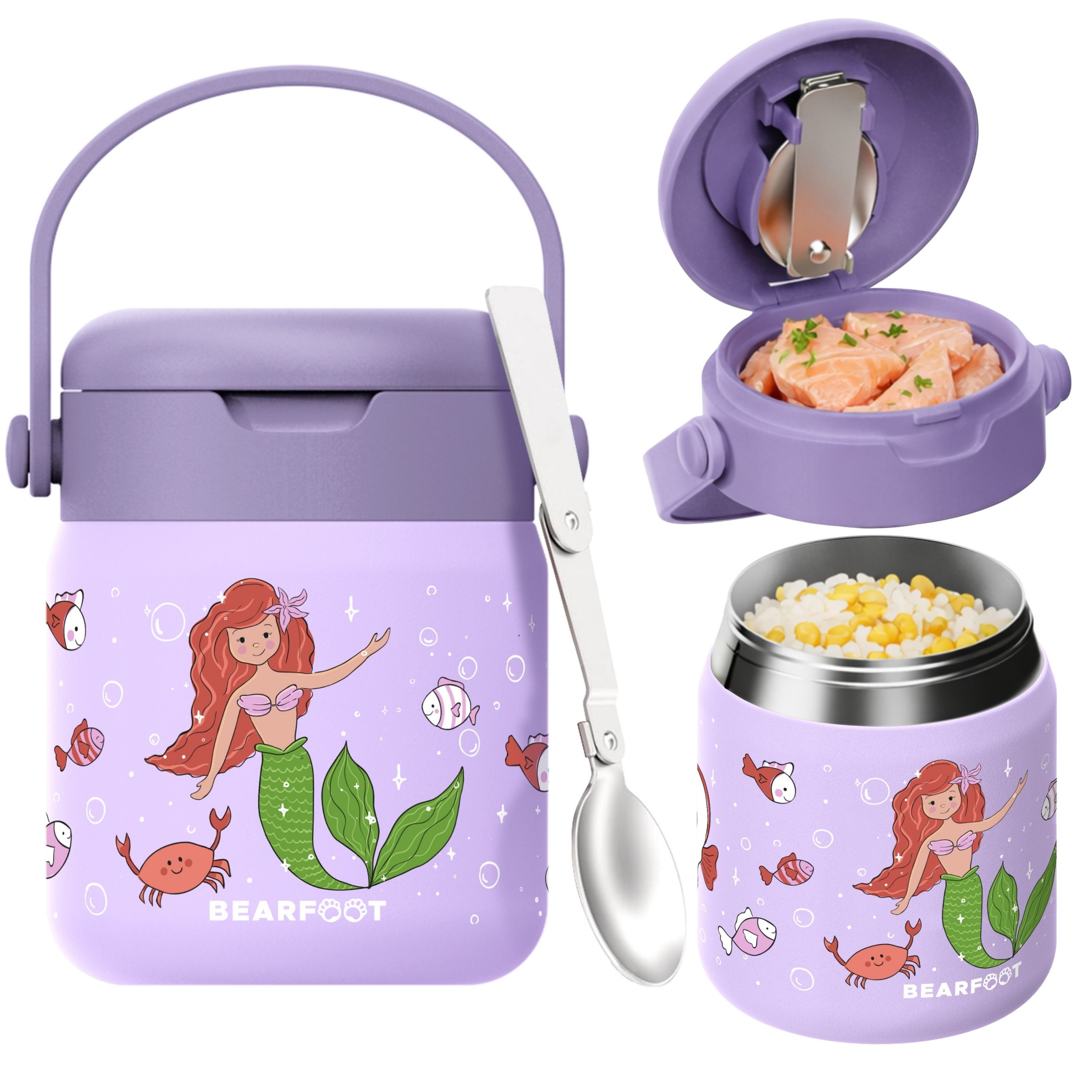 BEARFOOT Trinkflasche Thermobehälter Kinder Edelstahl - Meerjungfrau lila, Thermobehälter, auslaufsicher, Edelstahl, Food jar, BPA-frei