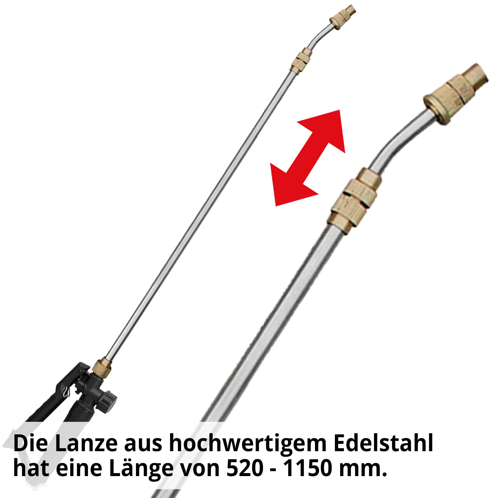 Hecht Sprühlanze 000410 Teleskop Edelstahl 520-1150 mm für Akku-Drucksprüher, 1-tlg., Verlängerung mit verstellbarer Messingdüse