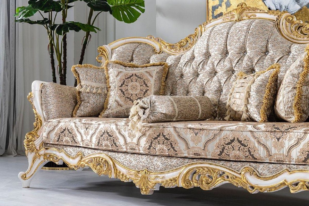 Casa Padrino Sofa Casa Luxus Beige Luxus - Glitzersteinen Schwarz Prunkvolles Silber / Weiß Wohnzimmer Barockstil Barock Padrino - Barock Einrichtung - Sofa Sofa / Barockstil im Wohnzimmer Möbel Möbel mit / Gold / 