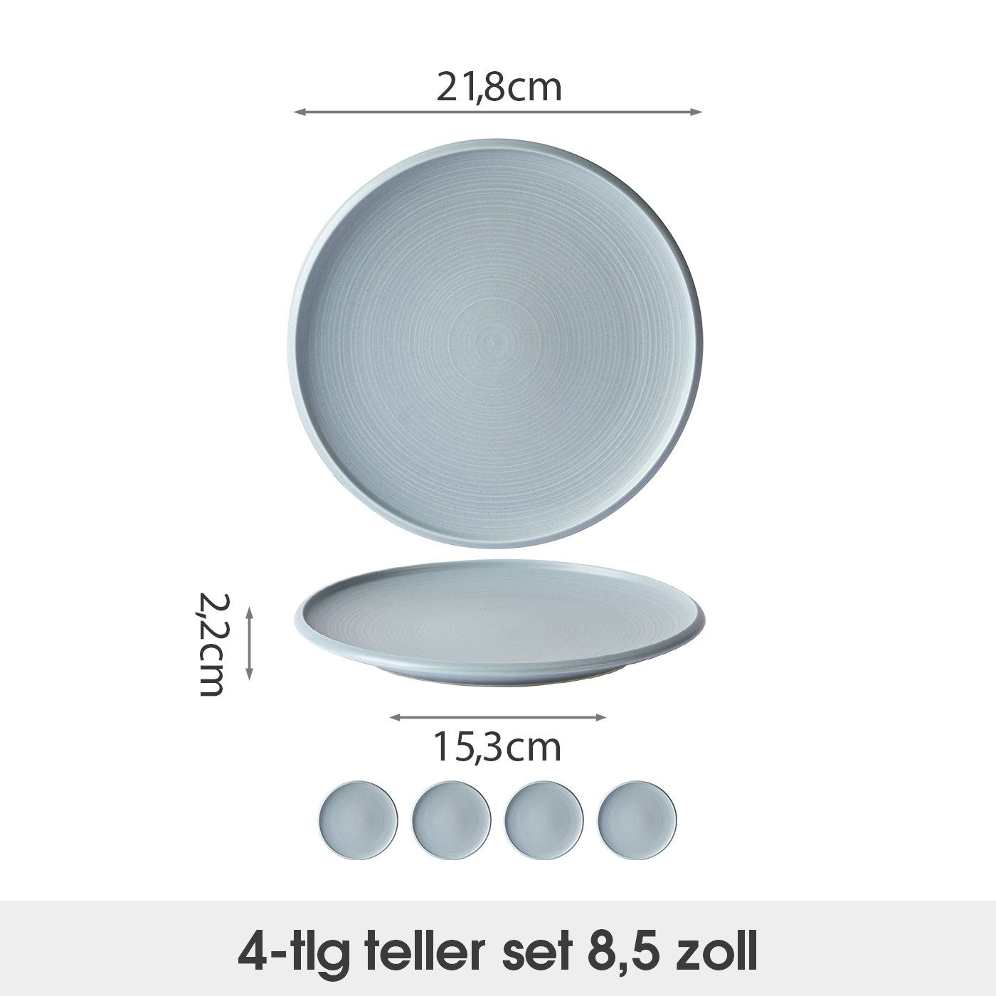 JIWOO Speiseteller 4er Ø21,8cm, Frühstücksteller Pastateller Teller Brotteller Plate, (4 St), Hochwertiges Tellerset Blau Mikrowellenofen Spülmaschine Ø 21,8cm