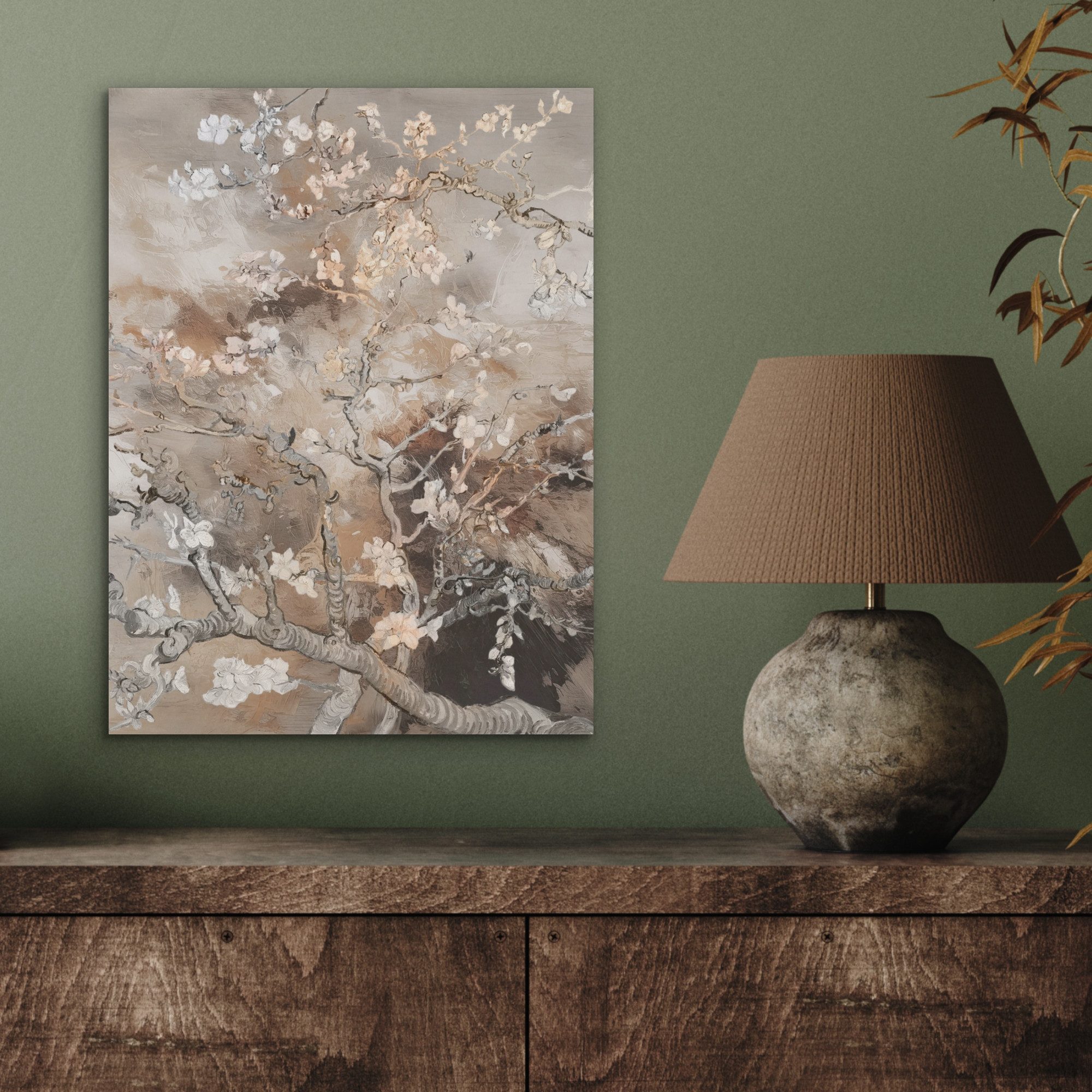MuchoWow Gemälde Mandelblüte - Kunst - Van Gogh - Beige - Abstrakt, Fotodruck (1 St), Akustikpaneele, Wandpaneele, Schalldämmung, Akustikbilder 30x40 cm