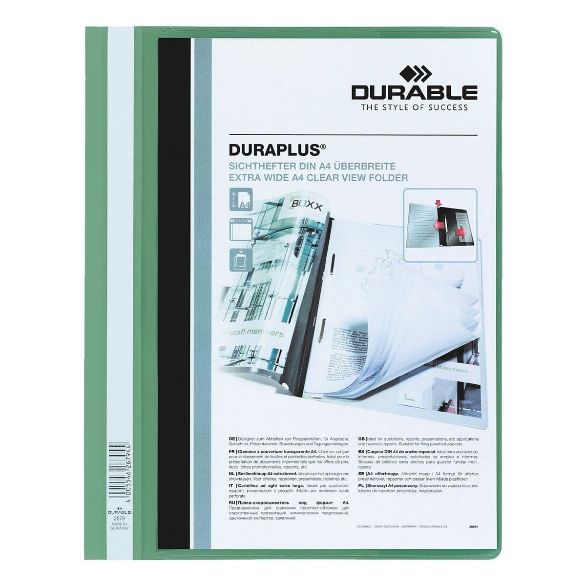 DURABLE Hefter Duraplus, Format DIN A4+, überbreit mit Klarsicht- und Innentasche