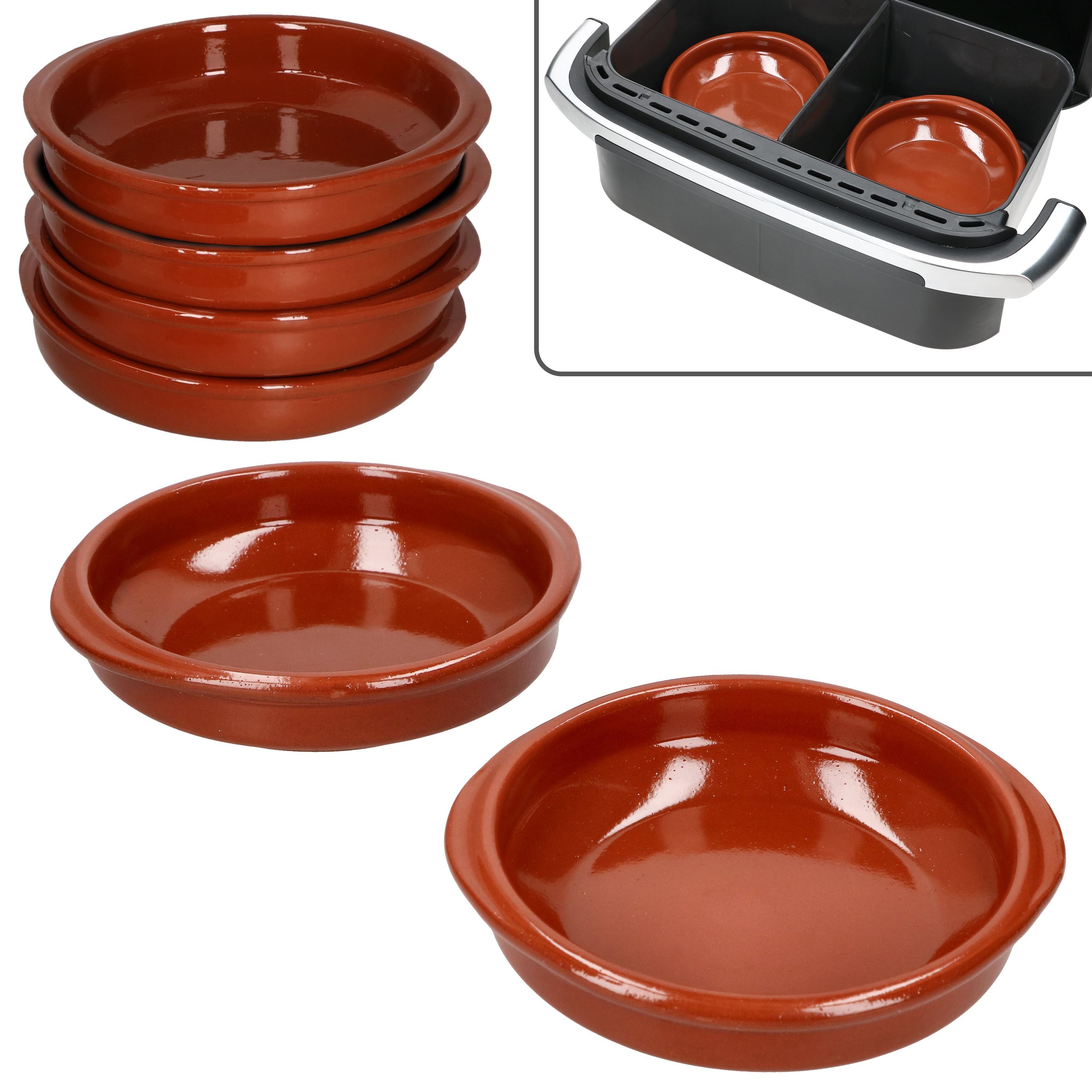 MamboCat Auflaufform MamboCat 6er Set Airfryer Tonschalen rund mit Griffen Ø16cm Cazuela, Ton