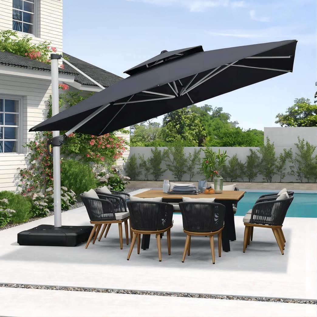 PURPLE LEAF Sonnenschirm Quadratischer Außenbereich Ampelschirm, Gartenschirm mit Ständer, LxB: 330x330 cm, 360°Rotation, Sonnenschutz UV50+, Für Balkone, Gärten und Terrassen
