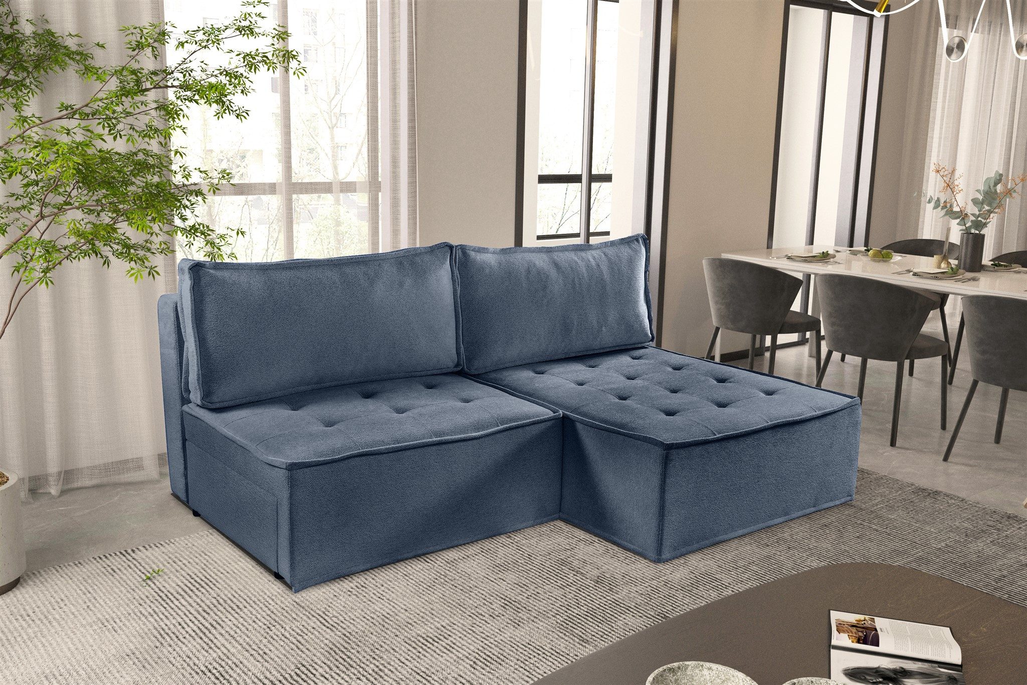 Fun Möbel Ecksofa Schlafsofa AMALIA Stoff Raven, Rundumbezug, inkl. Bettkasten