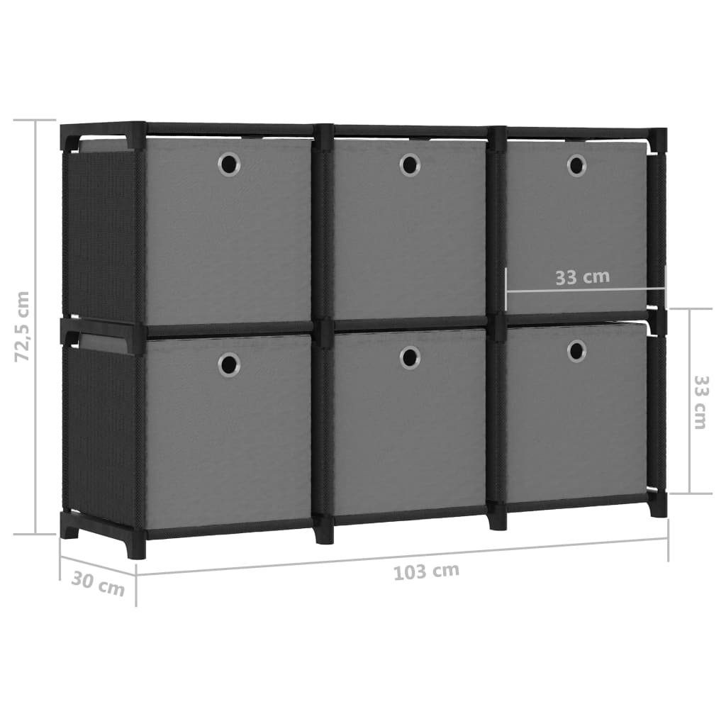 6 Boxen Schwarz mit Stoff cm 103x30x72,5 Würfelregal Bücherregal furnicato