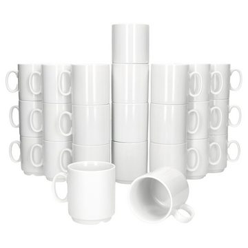 MamboCat Becher 24er Set Event Kaffeebecher 250ml weiß Porzellan-Tassen stapelbar, Porzellan