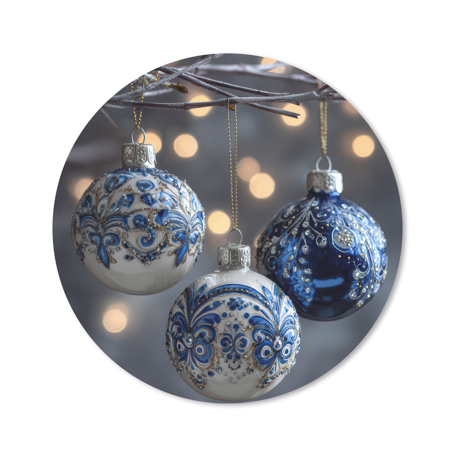 MuchoWow Mauspad Weihnachtskugel - Dekoriert - Blau (1-St), Gaming, Rutschfester Unterseite, Mausunterlage, Rund 50x50 cm