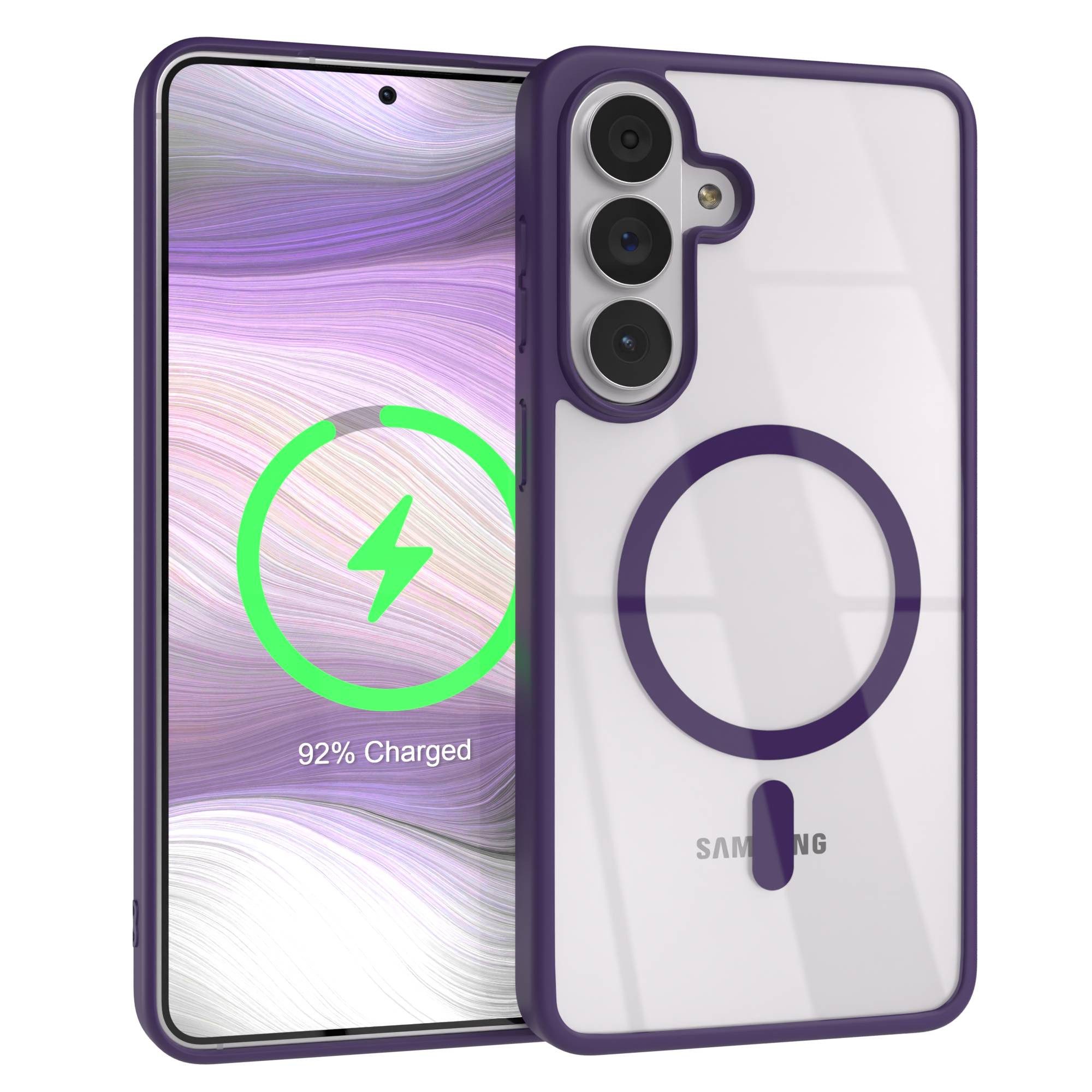 EAZY CASE Handyhülle Transparente MagSafe Hülle Samsung Galaxy S26 Plus 6,7 Zoll, Hülle mit Kameraschutz, Smart Case kompatibel mit Magsafe, Violett