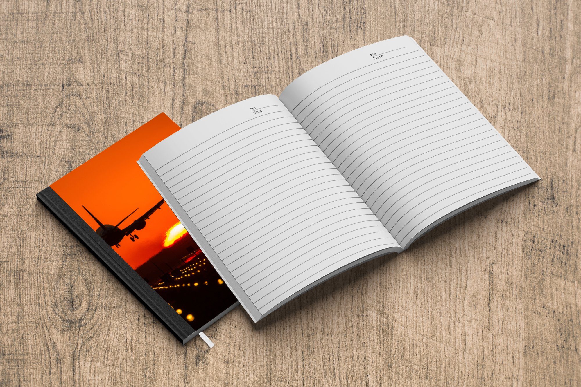 Flugzeug Orange - - Notizbuch Seiten, Sonne, MuchoWow Merkzettel, Journal, A5, Tagebuch, Haushaltsbuch Sonnenuntergang 98 Notizheft, -