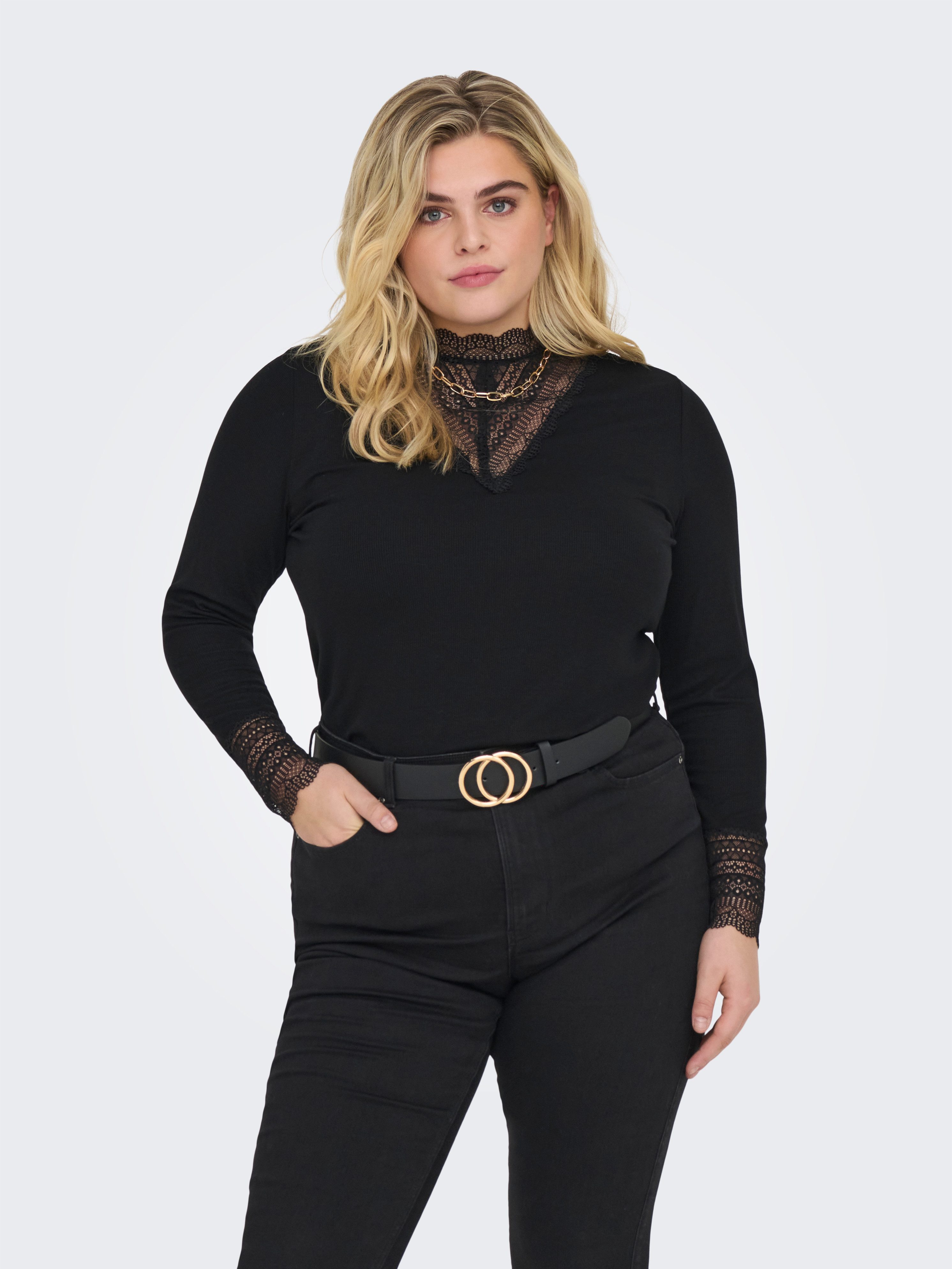 ONLY CARMAKOMA Langarmshirt CARTILDE RIB LACE günstig online kaufen