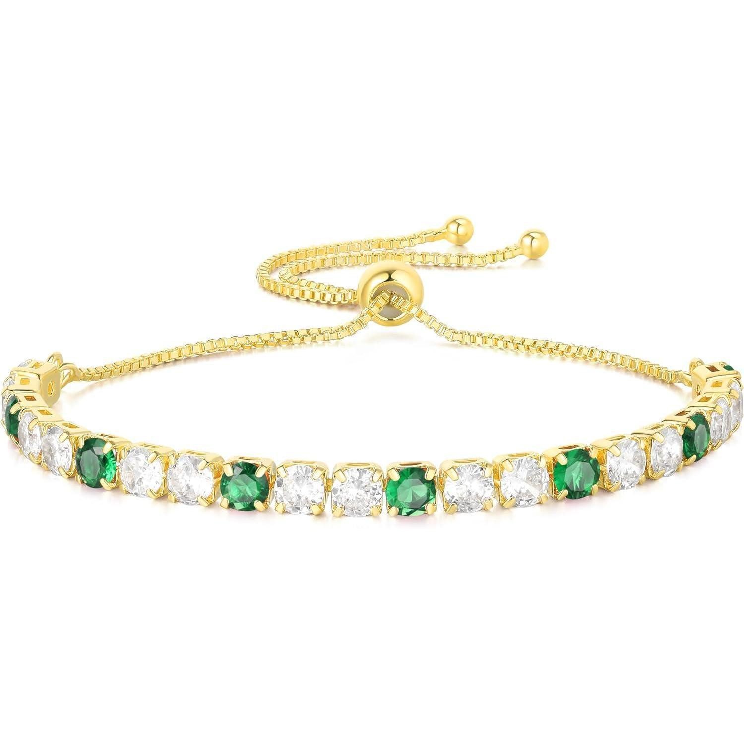 LuxusKollektion Tennisarmband Tennisarmband Damen Glitzer verstellbar Gold Armband Grün Zirkonia
