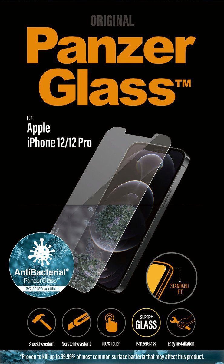 PanzerGlass Displayschutzglas iPhone 12/ 12 Pro, Antibakteriel, Standard fit für Apple iPhone 12, Apple iPhone 12 Pro, 1 Stück