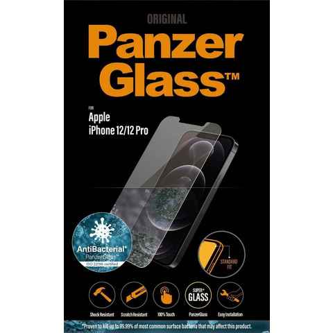 PanzerGlass iPhone 12/ 12 Pro, Antibakteriel, Standard fit für Apple iPhone 12, Apple iPhone 12 Pro, Displayschutzglas, 1 Stück