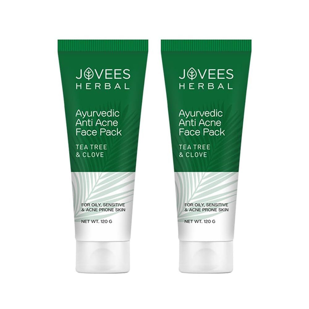 Jovees Gesichtsmaske Herbal Tea Tree & Clove Gesichtspackung, Anti-Septikum & Anti-Akne Ayurvedisches Antiseptikum & Anti-Akne, 2-tlg., Ayurvedic antiseptische AntiAkne Gesichtspackung reinigt die Haut tief