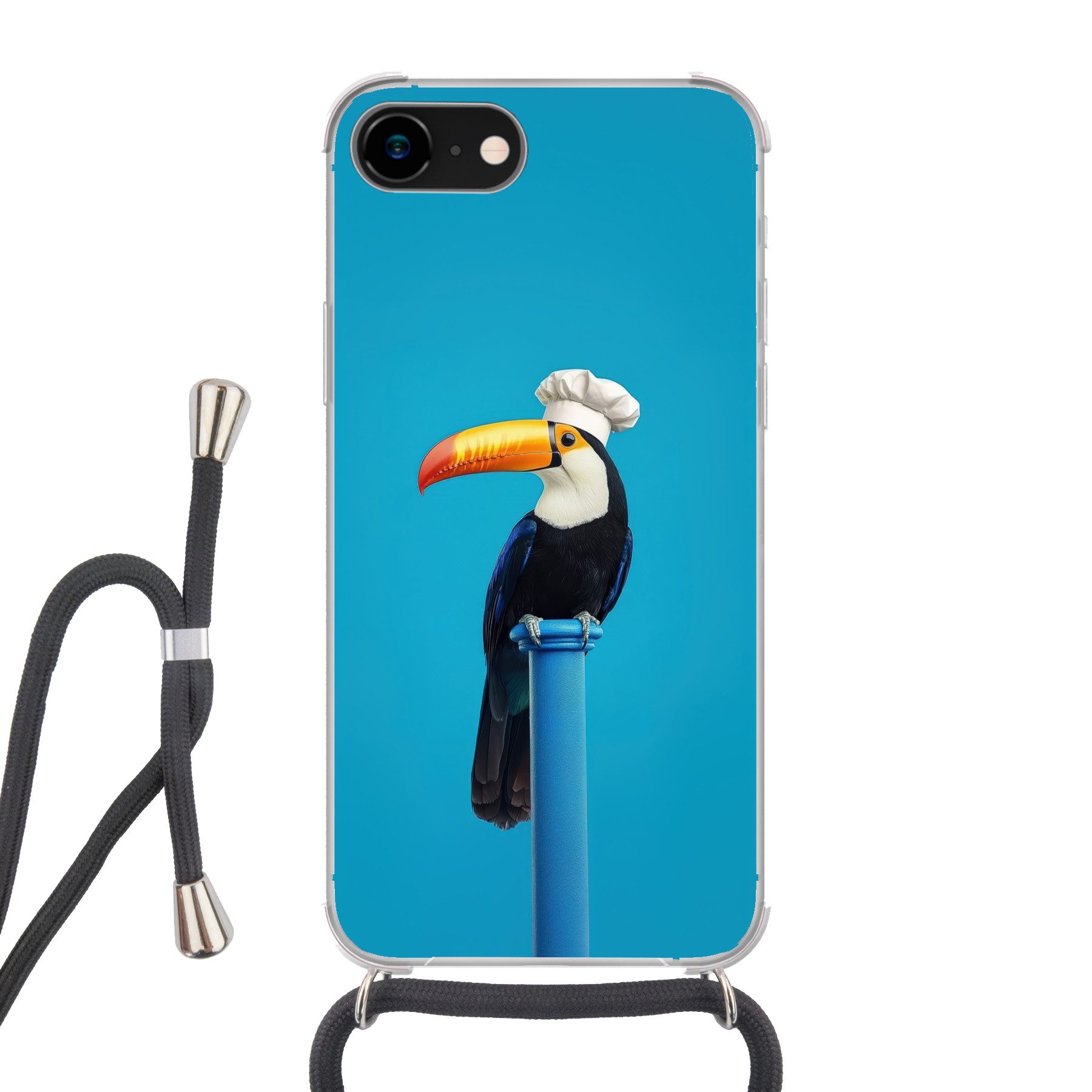 MuchoWow Handyhülle für Apple iPhone 7 Tucan - Sockel - Vogel - Kochmütze, Tragbare Handyhüllen mit Kette zum umhängen, Handykette Handyband
