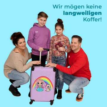 NoBoringSuitcases.com© Koffer Einhorn - Prinzessin - Regenbogen - Lila - Tupfen 67x43x25cm, 4 Rollen, Mittelgroßer Koffer für Kinder, Trolley