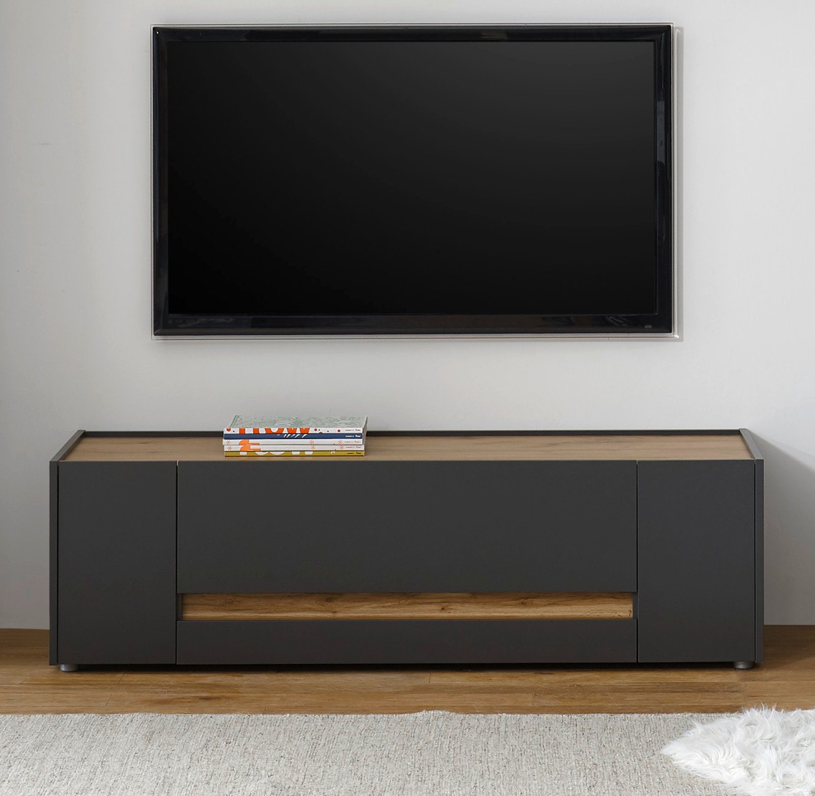 Furn.Design Lowboard Center (TV Unterschrank in grau mit Eiche, 140 cm), vi günstig online kaufen