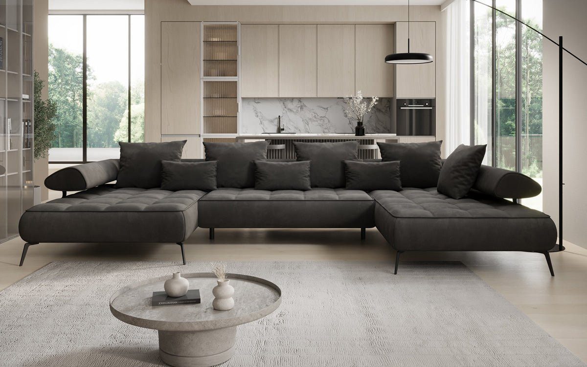 Luxusbetten24 Schlafsofa Designer U Sofa Sydney, in Samt mit elektrischer Schlaffunktion