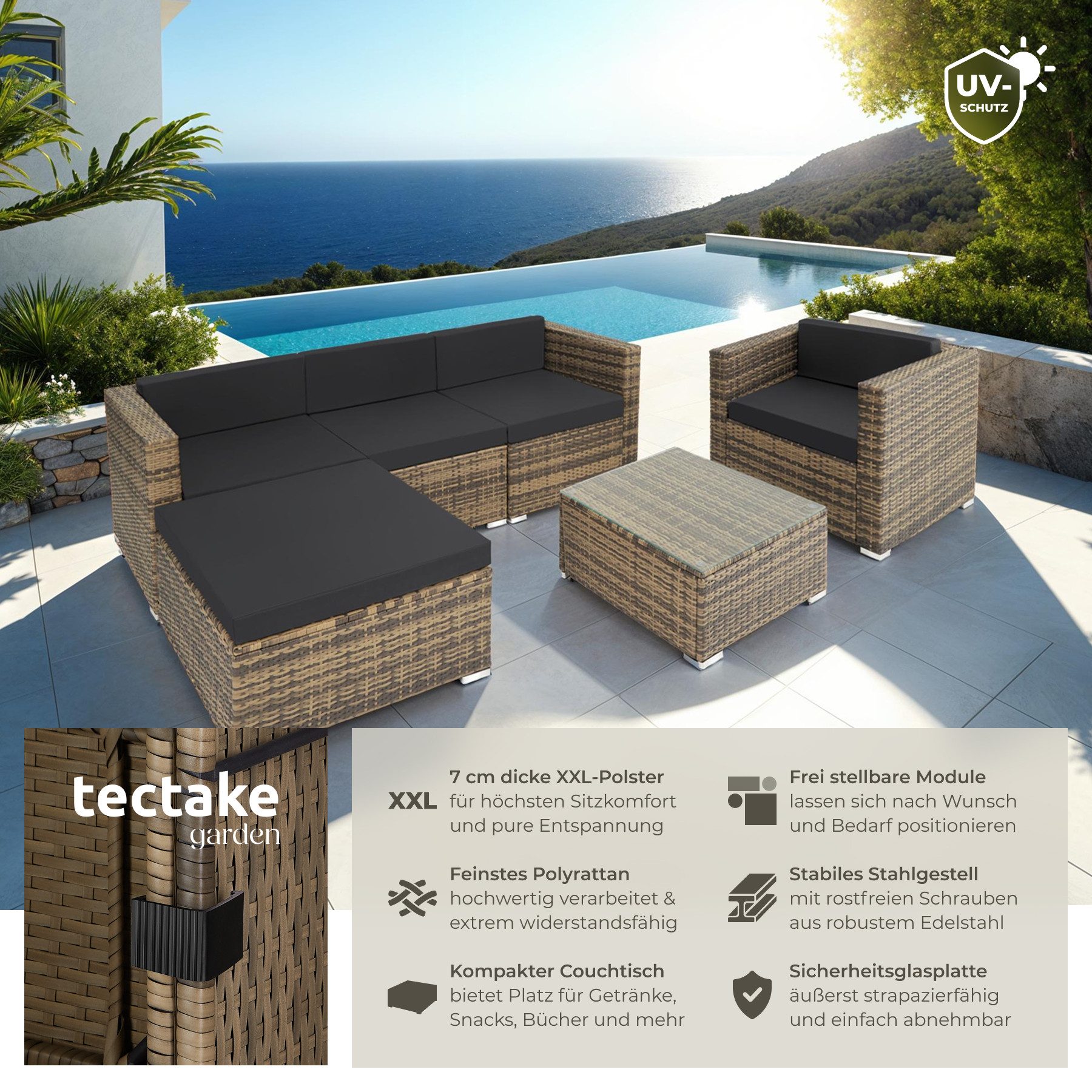 tectake Loungeset Rattan Lounge, (Set., 6-tlg), günstig online kaufen