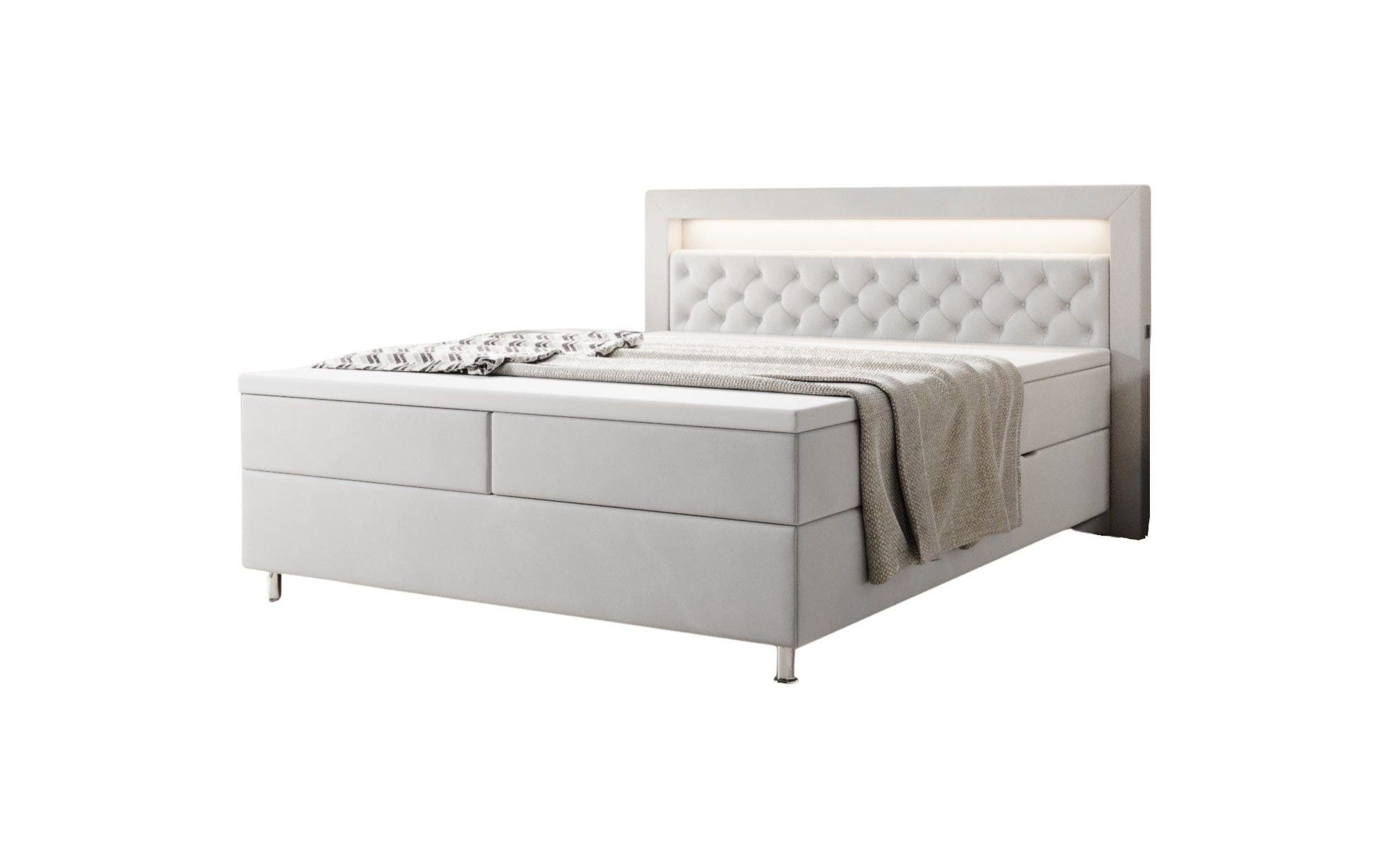 Luxusbetten24 Boxspringbett Troja, mit RGB-Beleuchtung, USB-Anschluss günstig online kaufen