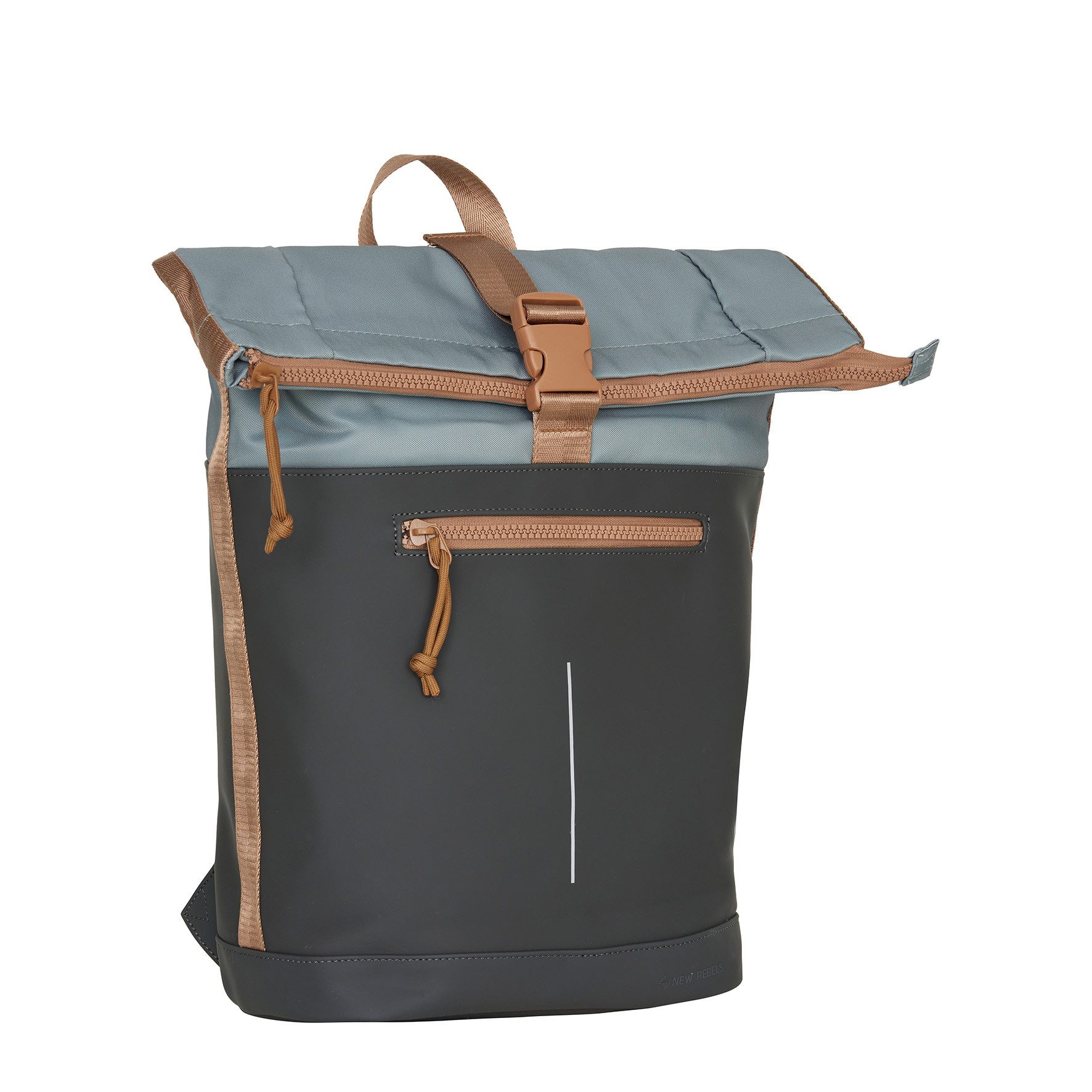NEW REBELS Laptoprucksack Roll Up RollTop Kurier Rucksack Freizeitrucksack New York Ferron, wasserabweisend, Laptopfach, anthrazit kupfer