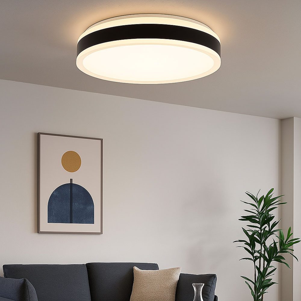 V-TAC LED Deckenleuchte, LED-Leuchtmittel fest verbaut, Neutralweiß, Deckenleuchte Deckenlampe Wohnzimmerleuchte schwarz weiß LED D 50 cm