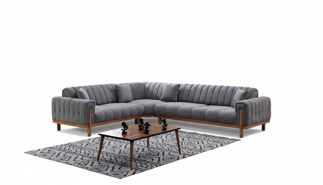 JVmoebel Ecksofa Grau L-Form Sofa aus hochwertigem Textil für modernes Wohnen, Made in Europa