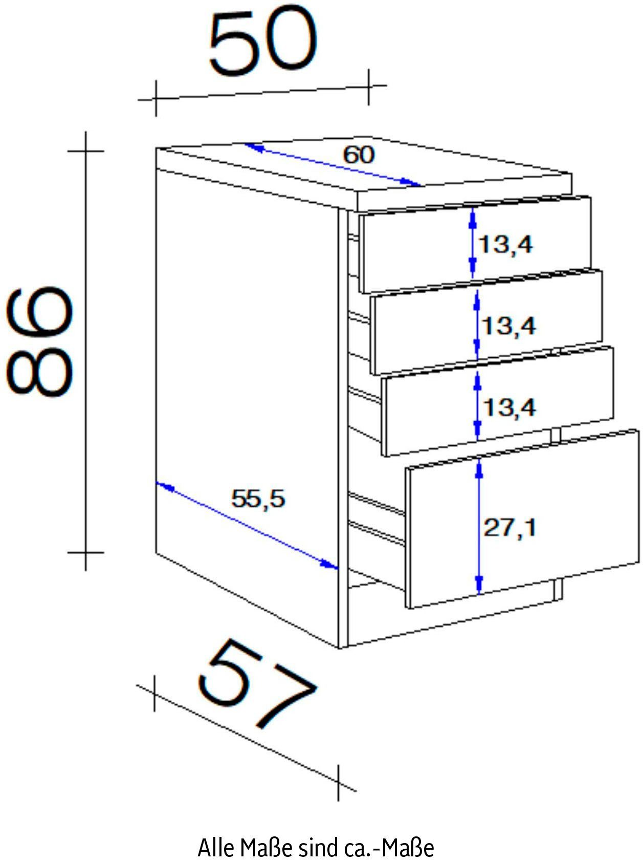 Flex-Well Unterschrank Kopenhagen (B 86 x praktischen H x 60 Schubkästen T) 50 cm, mit x x