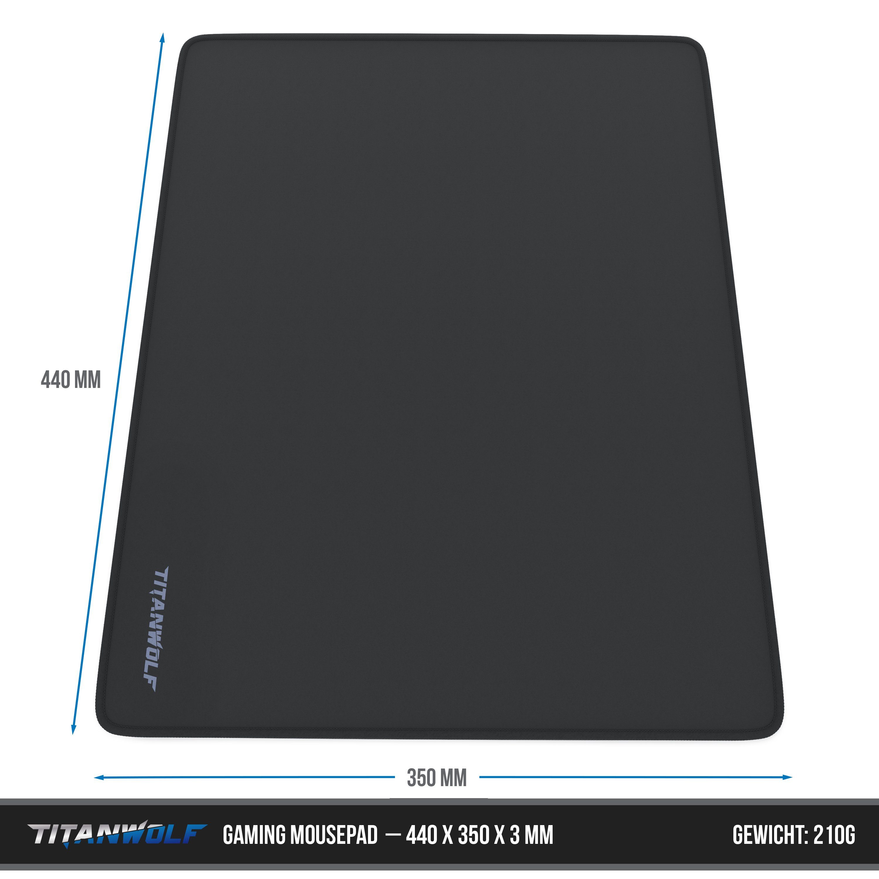 Titanwolf Gaming Mauspad XL Speed Mousepad 440 x 350 x 3 mm, Tischunterlage, strapazierfähig (1-St), rutschfest, abwaschbar, Geschwindigkeit & Präzision, schwar – Bild 5 von 5