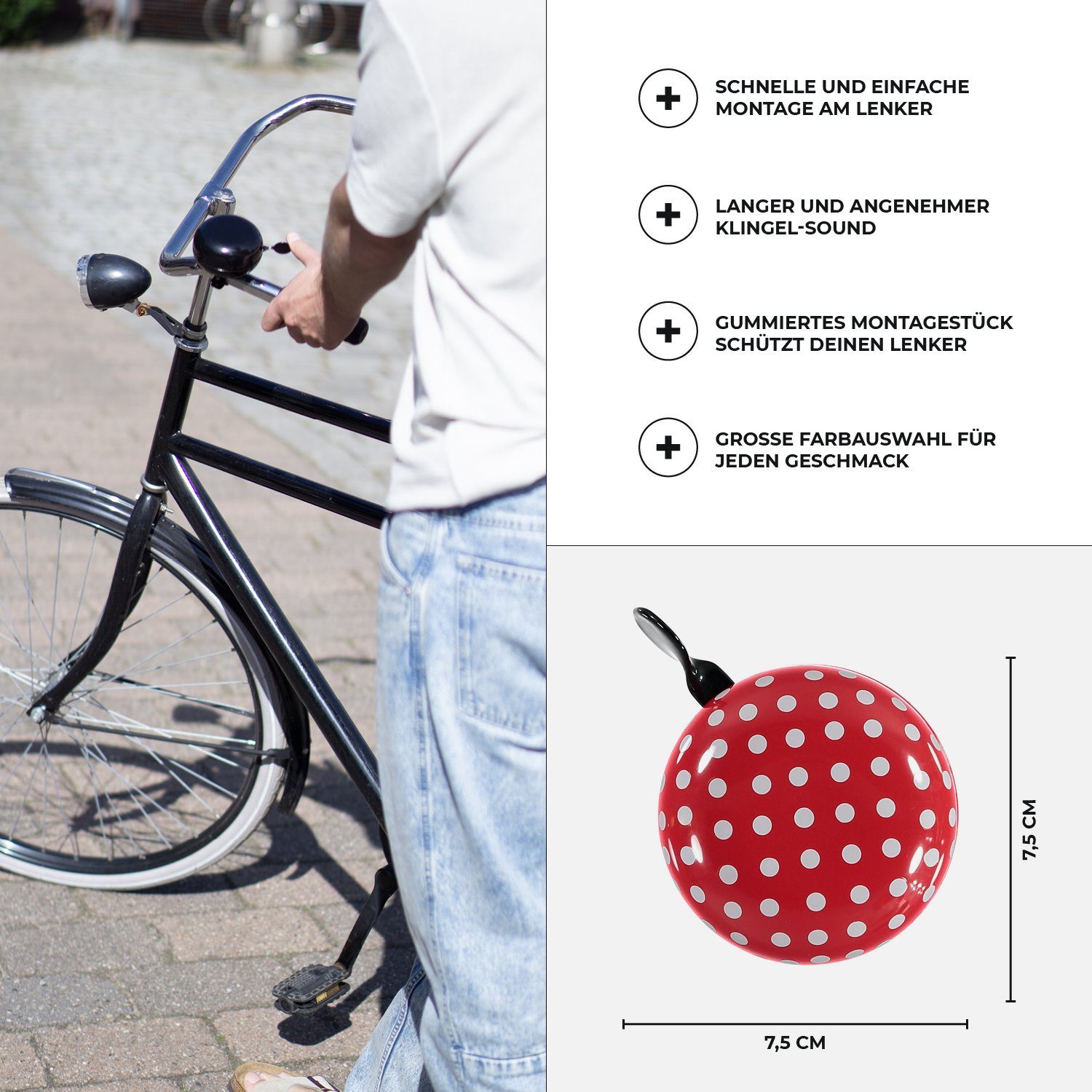 Polka Polka Fahrradklingel BIG Dots MAMA (rot/weiß) Dots - ZWEIRAD URBAN Fahrradlenker