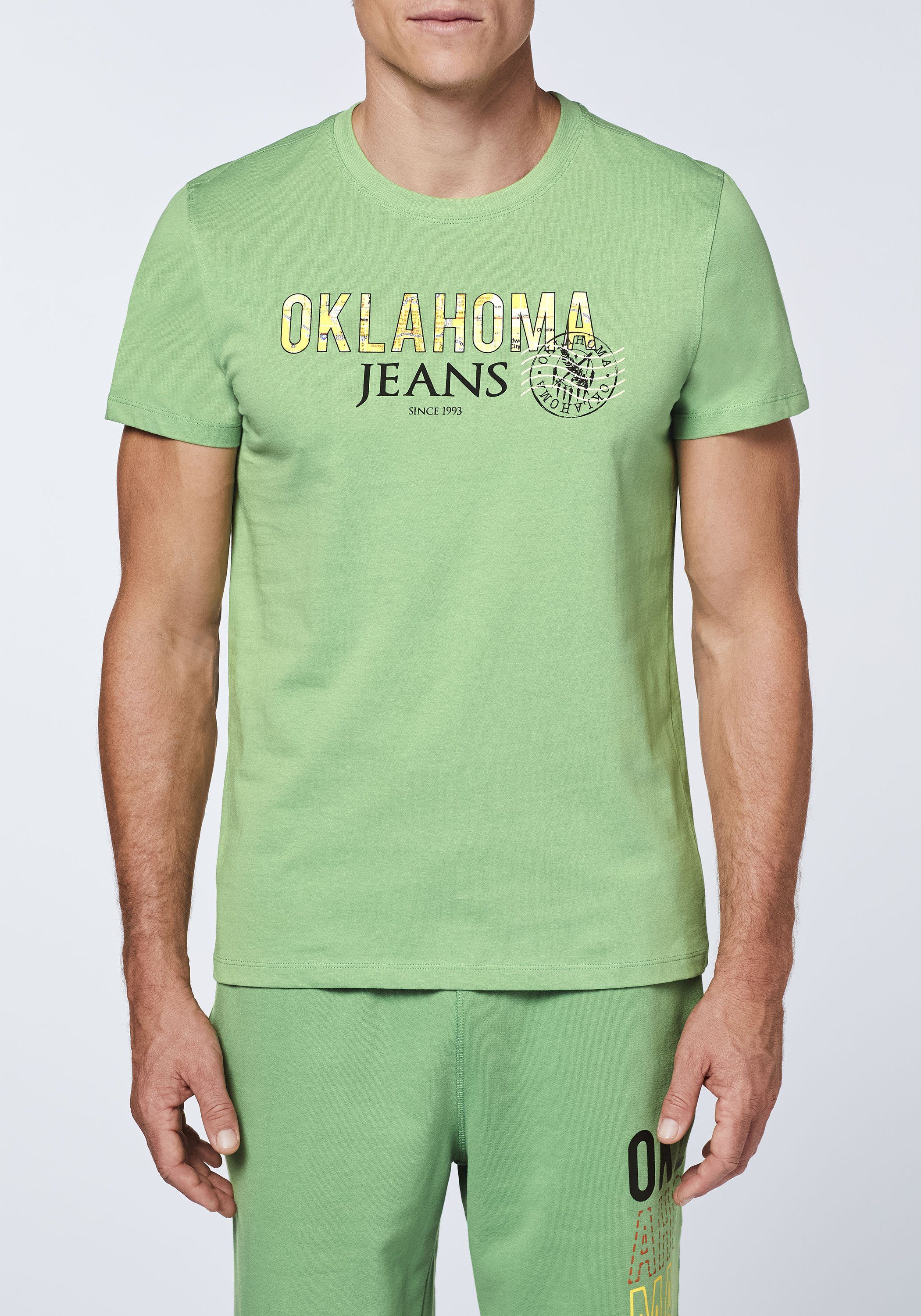 im Oklahoma Print-Shirt Shale Green mit Jeans Label-Print City-Map-Look 16-6116