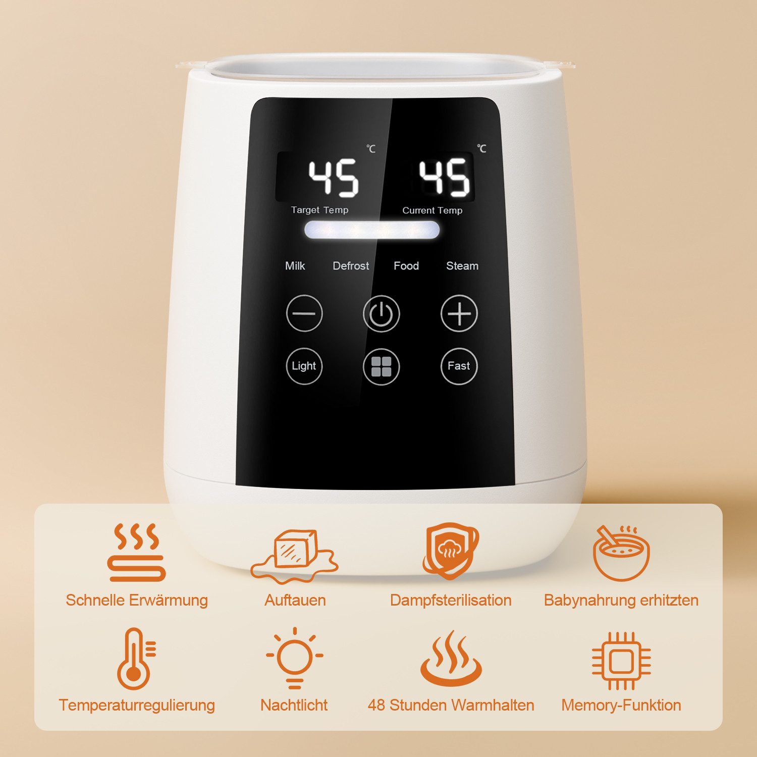 CkeyiN Babyflaschenwärmer unterwegs 6-in-1 Babyfläschchenwärmer Sterilisator für Babyflaschen, präziser Temperaturkontrolle 24h-Wasserkonservierung Timer LCD-Display