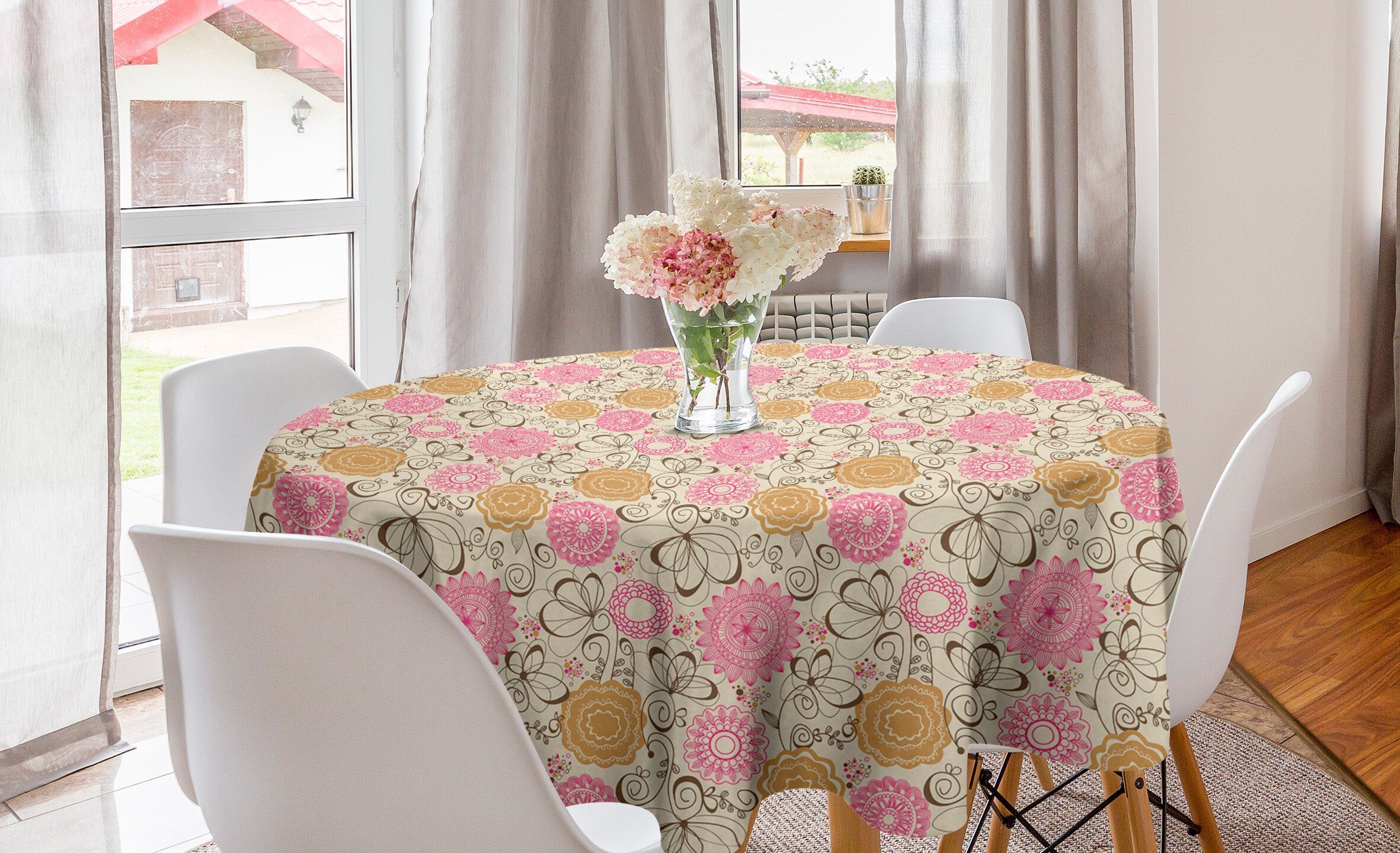 Abakuhaus Tischdecke Kreis Tischdecke Abdeckung für Esszimmer Küche Dekoration, Blumen Geometrische Linien Kurven | Tischdecken