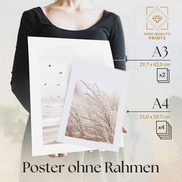 Heimlich Poster Set als Wohnzimmer Deko, Bilder DINA3 & DINA4, Beige Strand Meer, Landschaften