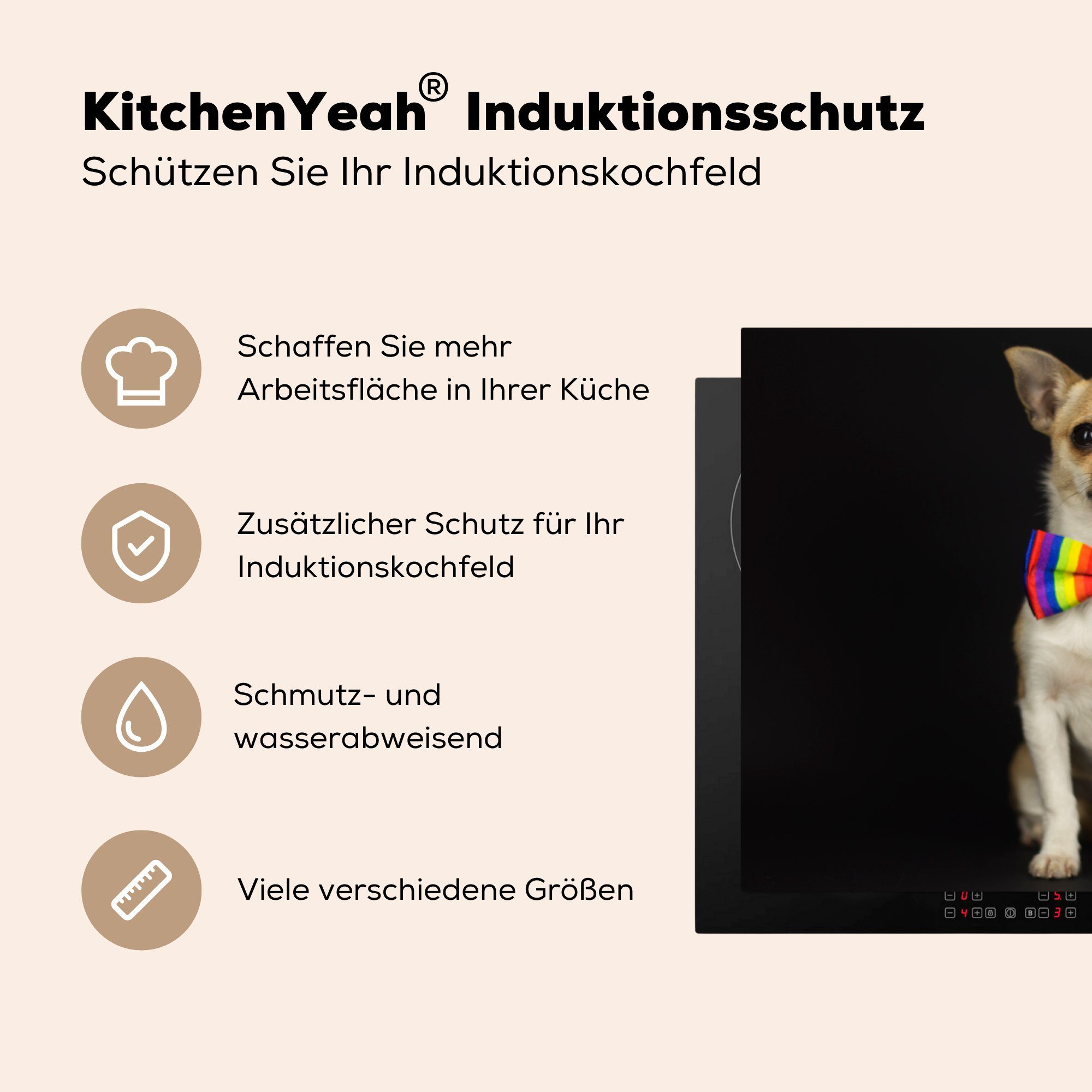 MuchoWow Herdblende-/Abdeckplatte Fliege die für Vinyl, Induktionskochfeld Ceranfeldabdeckung - 71x52 cm, tlg), - Schutz (1 küche, Hund Schwarz