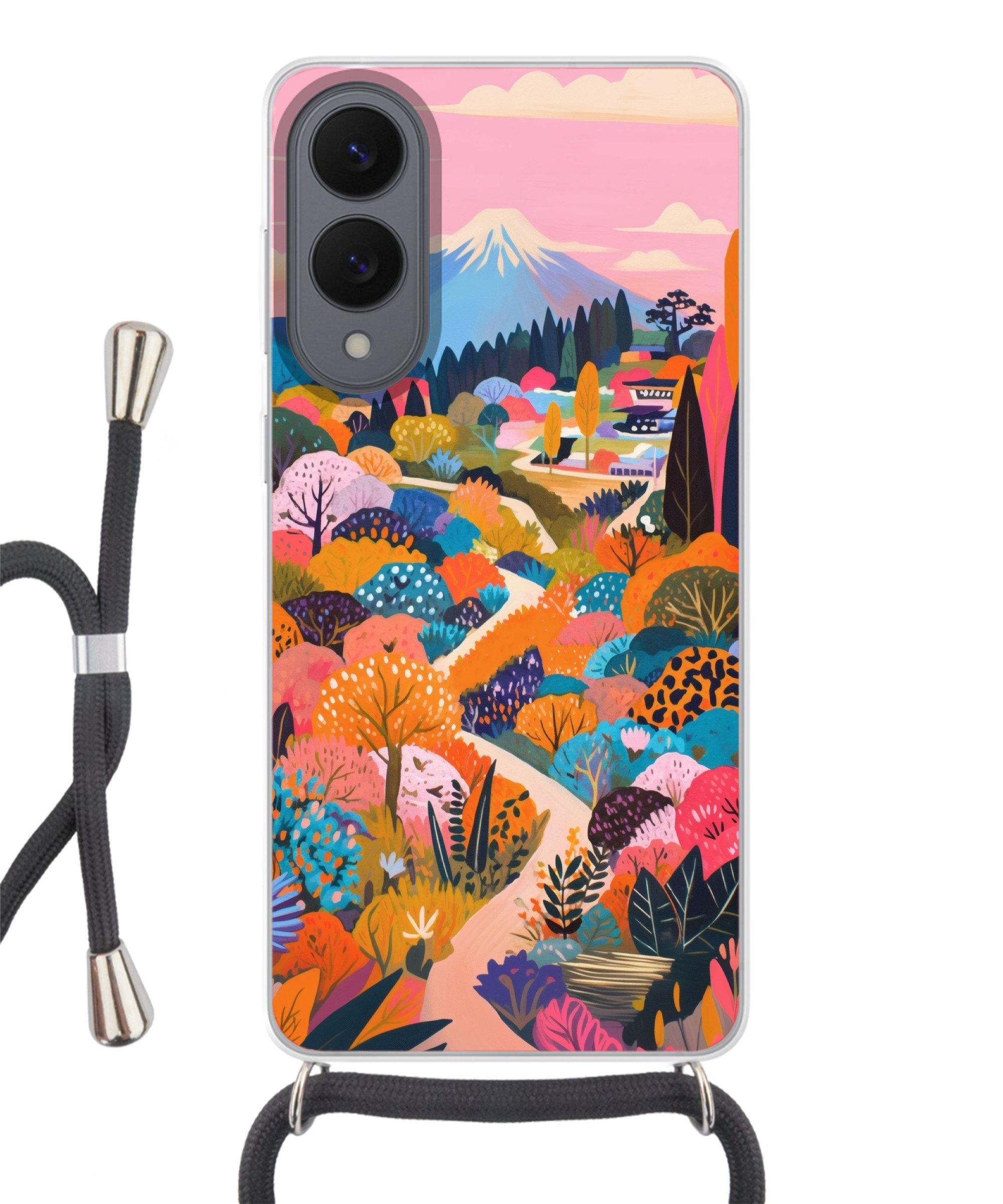 MuchoWow Handyhülle für Samsung Galaxy S25 Edge Weißer Berggipfel - Modern - Farbenfroh, Tragbare Handyhüllen mit Kette zum umhängen, Handykette Handyband