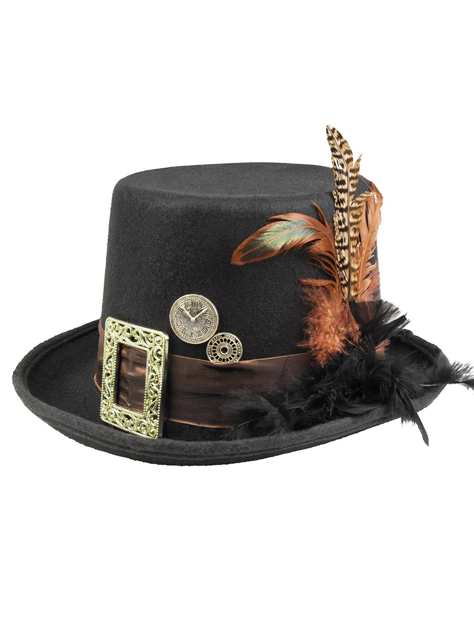 Boland Kostüm Gefiederter Steampunk Hut, Niedriger Zylinder mit Federn im H günstig online kaufen