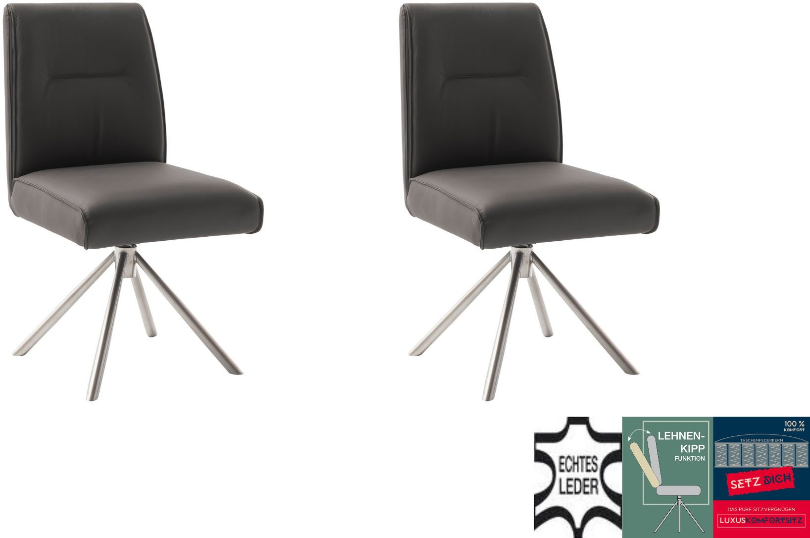 MCA furniture 4-Fußstuhl DELANE Esszimmerstuhl (2er Set) - Stuhl (Set, 2 St), Taschenfederkern, Lehnenkippfunktion, beweglicher Rücken, 360° drehbar