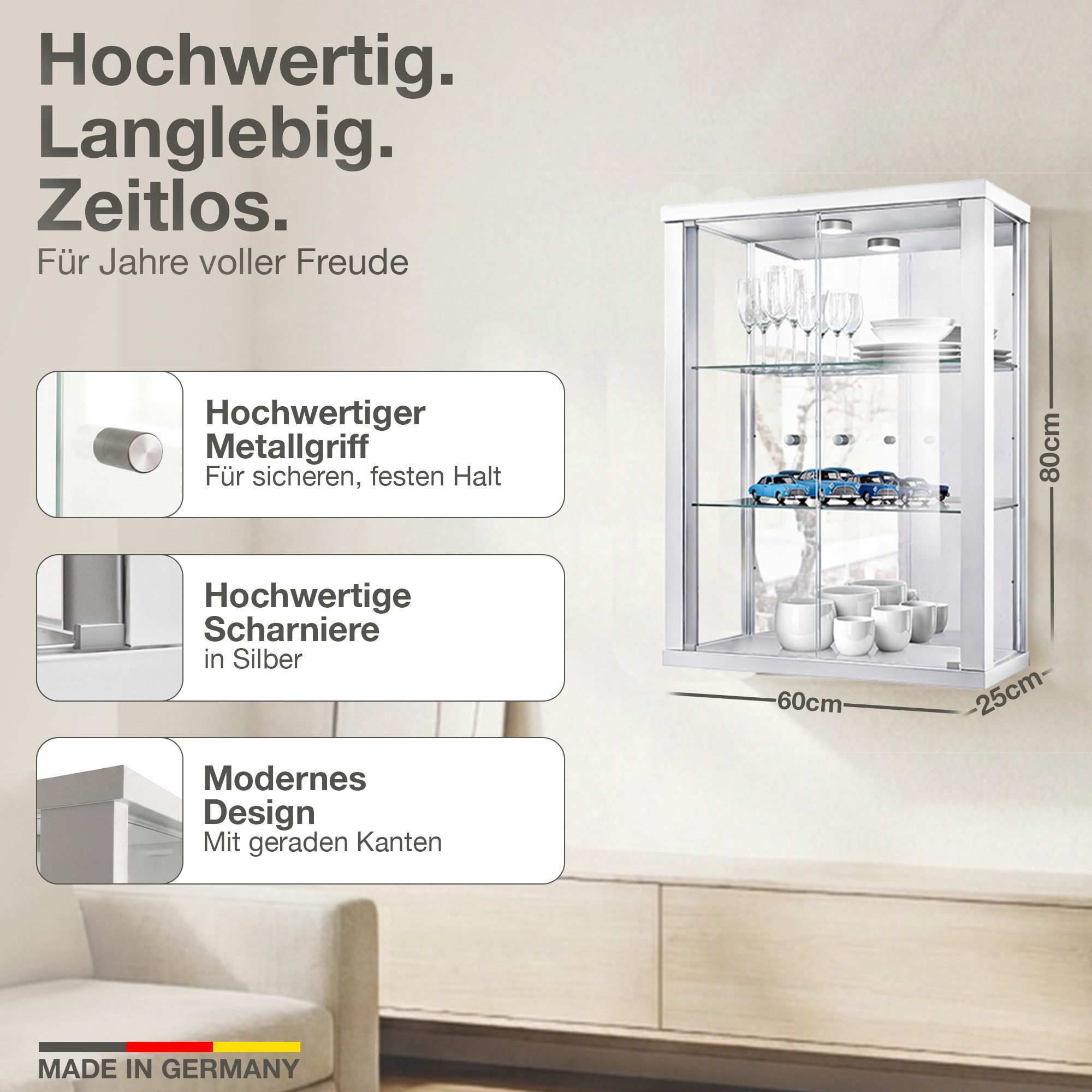 K-Möbel Hängevitrine C1013 (Glasvitrine (80x60x25 cm) mit 2 Glastüren) günstig online kaufen