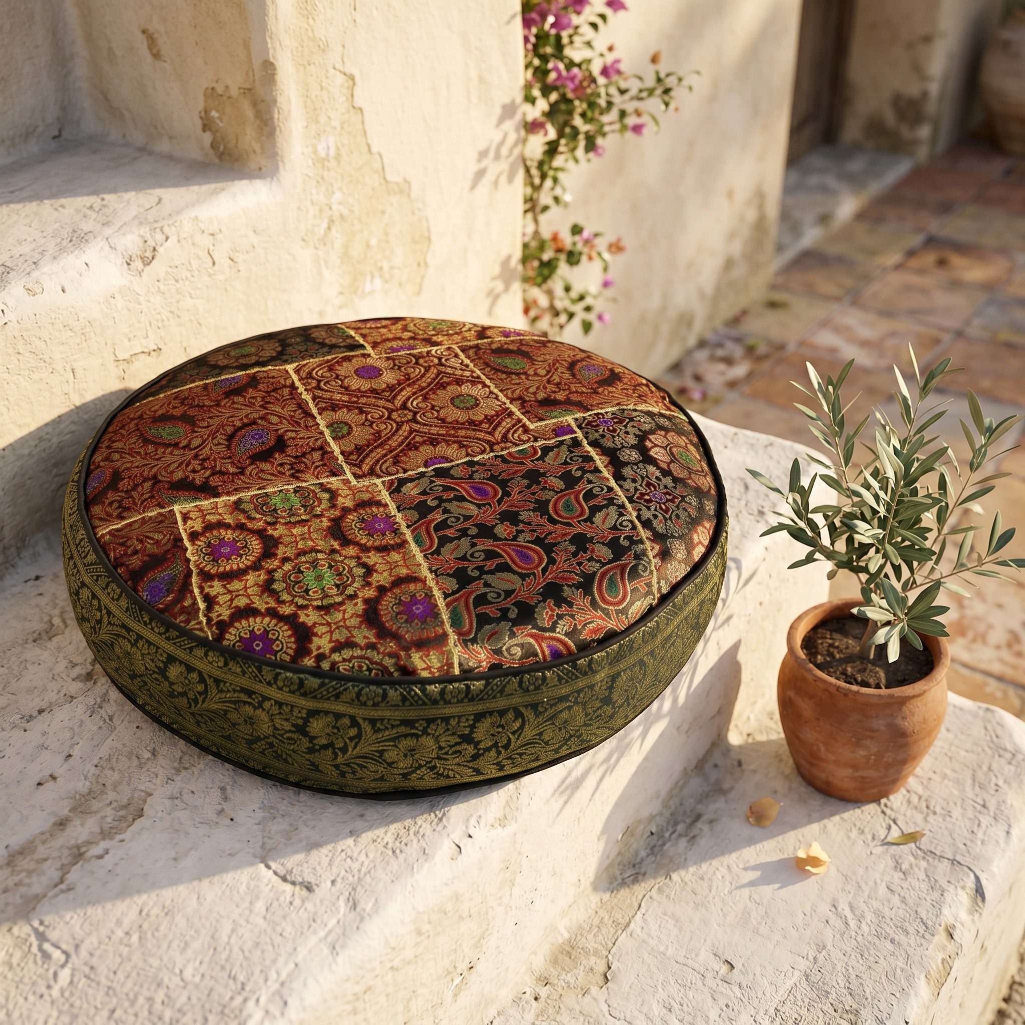 Guru-Shop Sitzkissen Orientalisches rundes Patchwork Kissen 50 cm,..