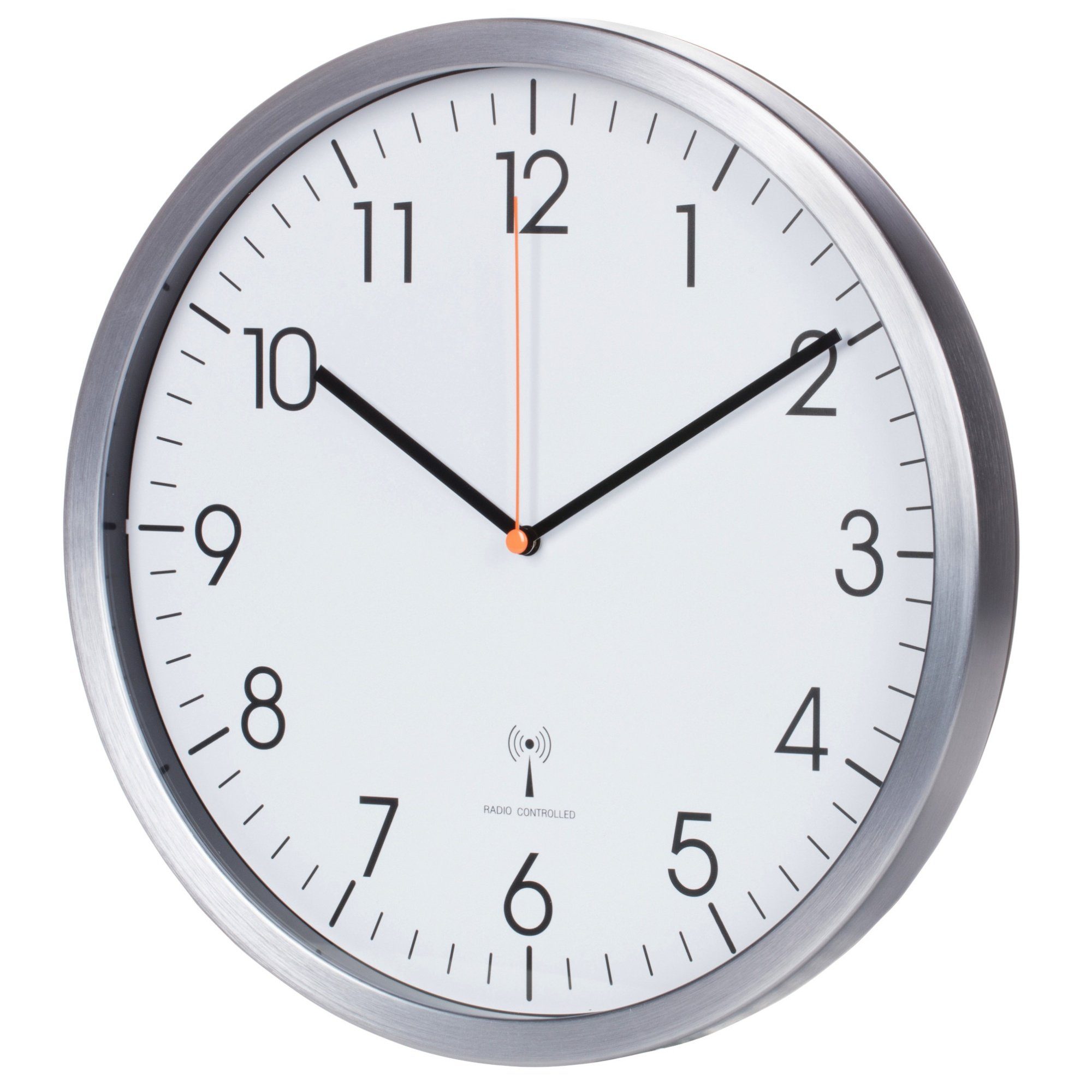 TFA Dostmann Funkwanduhr TFA 60.3517 mit mattem Alurahmen und leisem Sweep-Uhrwerk