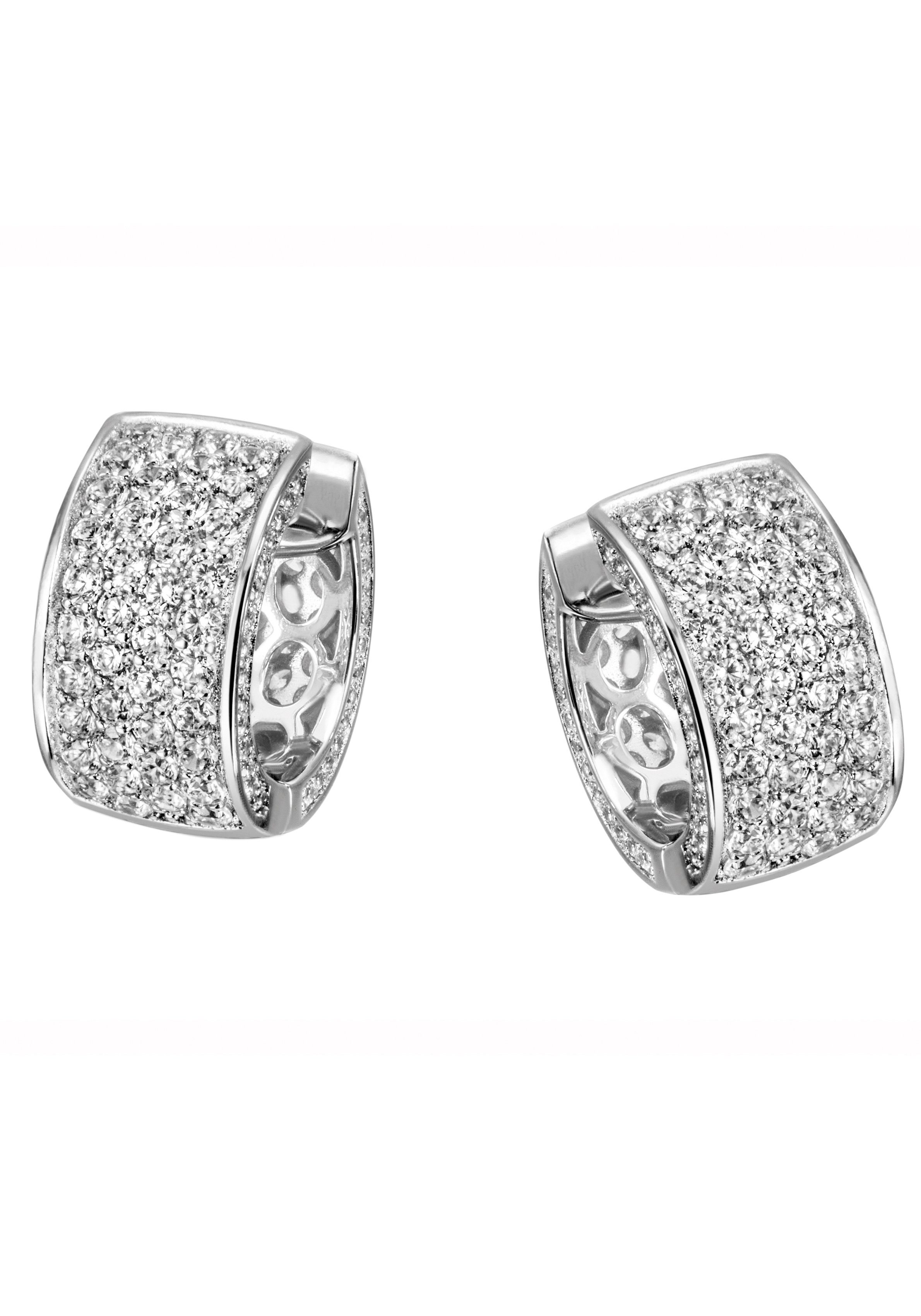 Firetti Paar Creolen Schmuck Geschenk Silber 925 stilvoll glamourös rhodiniert, mit Zirkonia (synth)