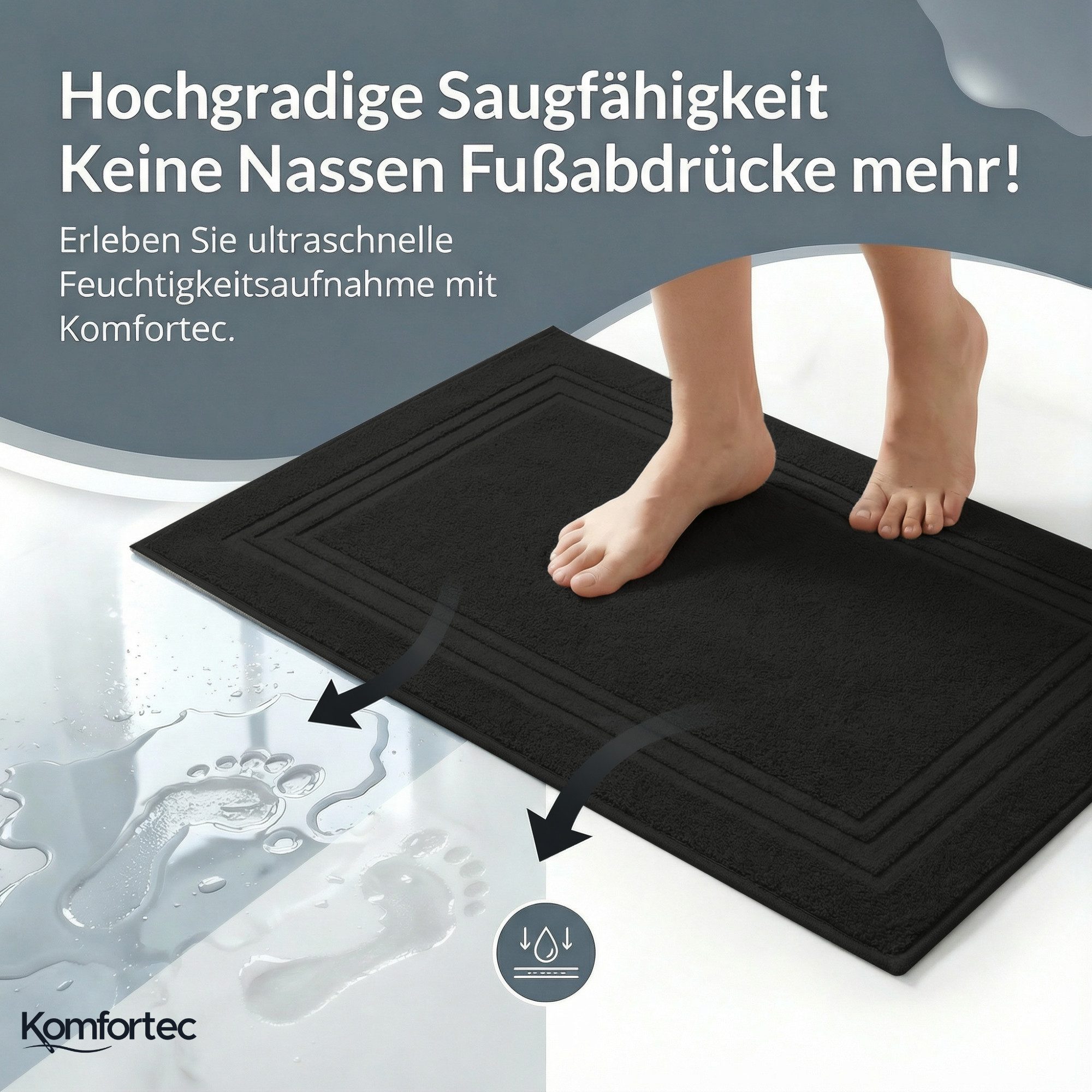 Komfortec Badematte Badvorleger aus 100% Baumwolle, 50x70 cm Duschvorleger, Waschbar Duschmatte, Frottee, Rechteckig, 600 g/m², 2er Set, Saugfähig & Schnelltroc – Bild 3 von 5