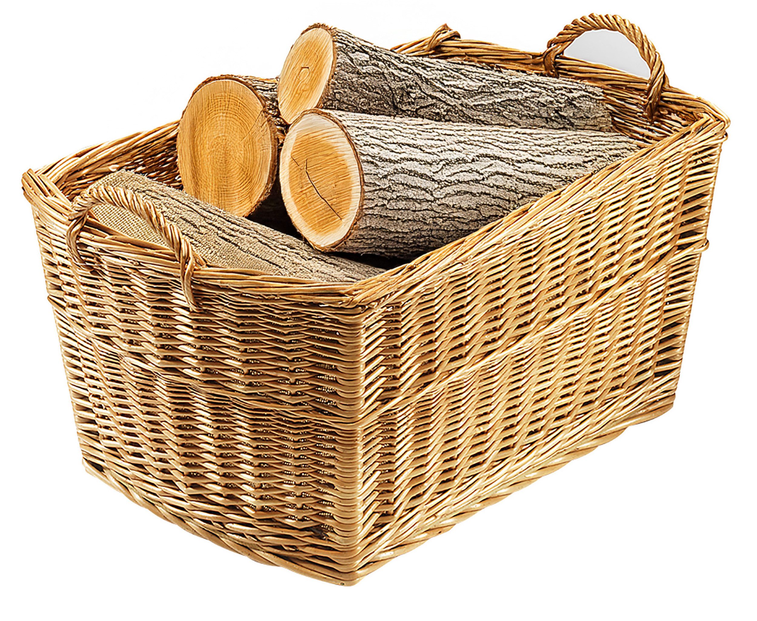 Kobolo Kaminholzkorb Holztrage eckig gekochte Weide mit Leinenstoff ausgesc günstig online kaufen