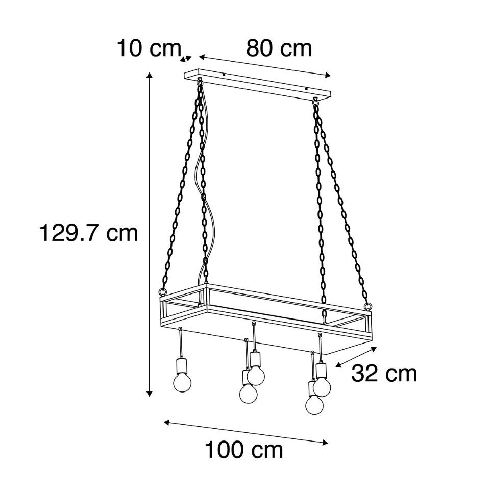 Qazqa Pendelleuchte Shelf, Dimmbar, LED wechselbar, Extra-Warmweiß, QAZQA Hängeleuchte, e27, Schwarz, Holz, Industrie