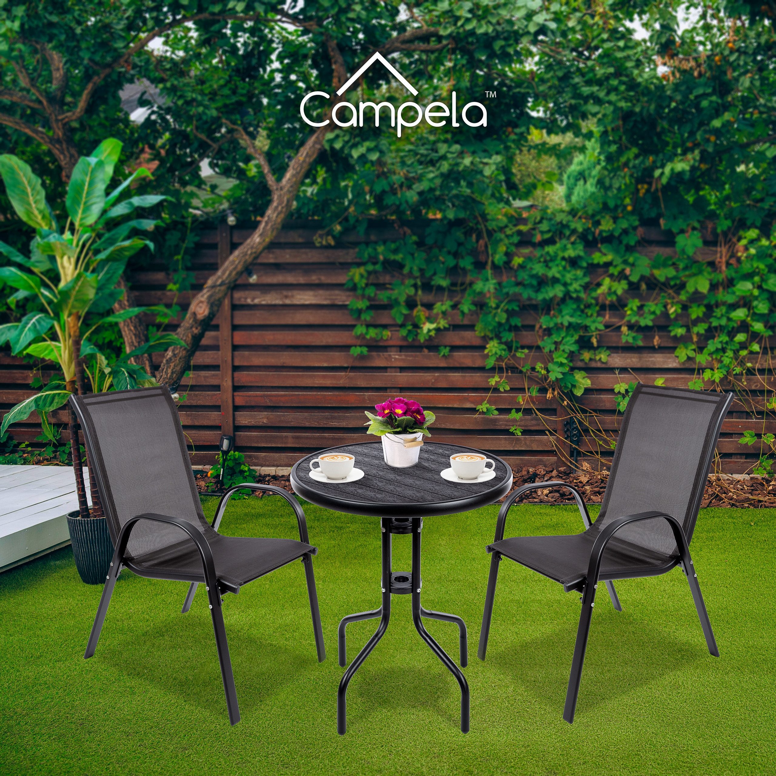 Campela Gartenstuhl Balkonmöbel Set 3-teilig – Kompakt & wetterfest – Garten & Terrasse (Set)