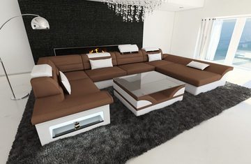 Sofa Dreams Wohnlandschaft Stoff Sofa Couch Enzo U Form Polster Stoffsofa, mit LED, wahlweise mit Bettfunktion als Schlafsofa, Designersofa