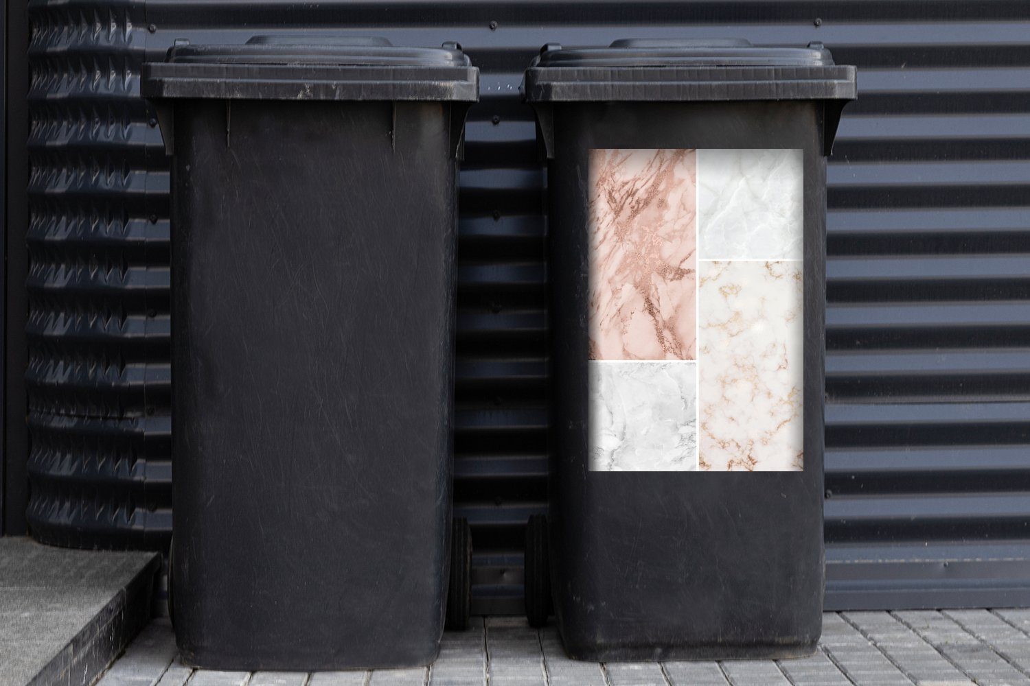 Container, Mülleimer-aufkleber, Abfalbehälter - - Collage Marmor Rosa St), Sticker, Wandsticker MuchoWow Mülltonne, (1